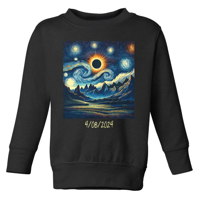 Total Solar Eclipse Van 2024 Gogh April 8 Night Starry 2024 Toddler Sweatshirt