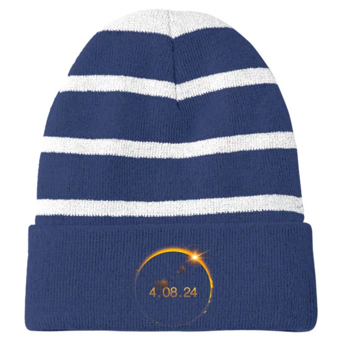 Total Solar Eclipse April 8 2024 Striped Beanie with Solid Band