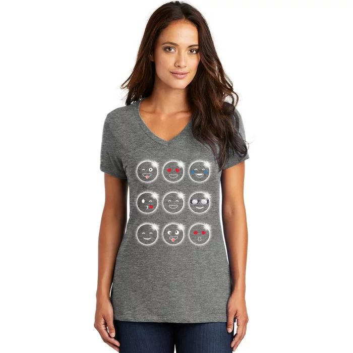 Total Solar Eclipse 04.08.2024 Silly Faces Funny Women's V-Neck T-Shirt