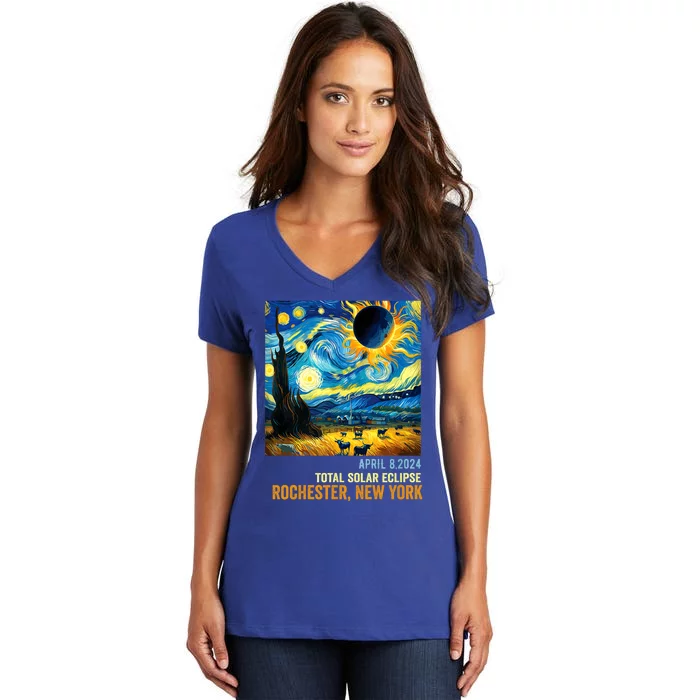 Total Solar Eclipse 04.08.2024 Rochester New York Women's V-Neck T-Shirt