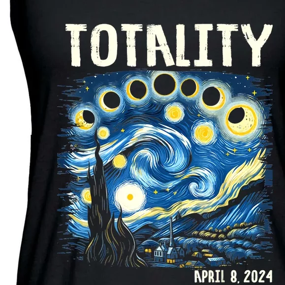 Total Solar Eclipse 2024 4.08.24 Starry Night Painting Ladies Essential Flowy Tank