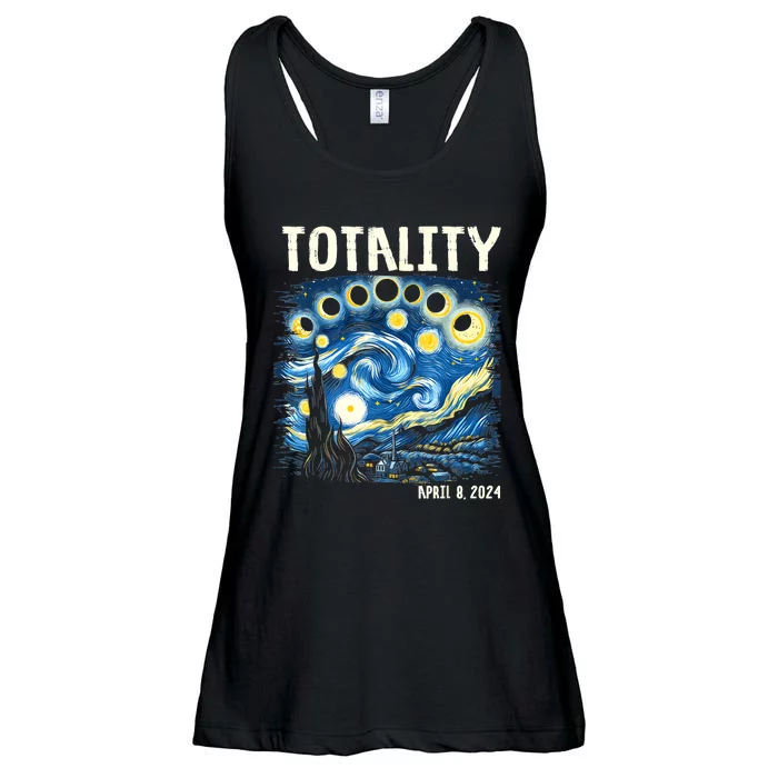 Total Solar Eclipse 2024 4.08.24 Starry Night Painting Ladies Essential Flowy Tank