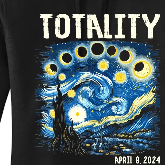 Total Solar Eclipse 2024 4.08.24 Starry Night Painting Women's Pullover Hoodie