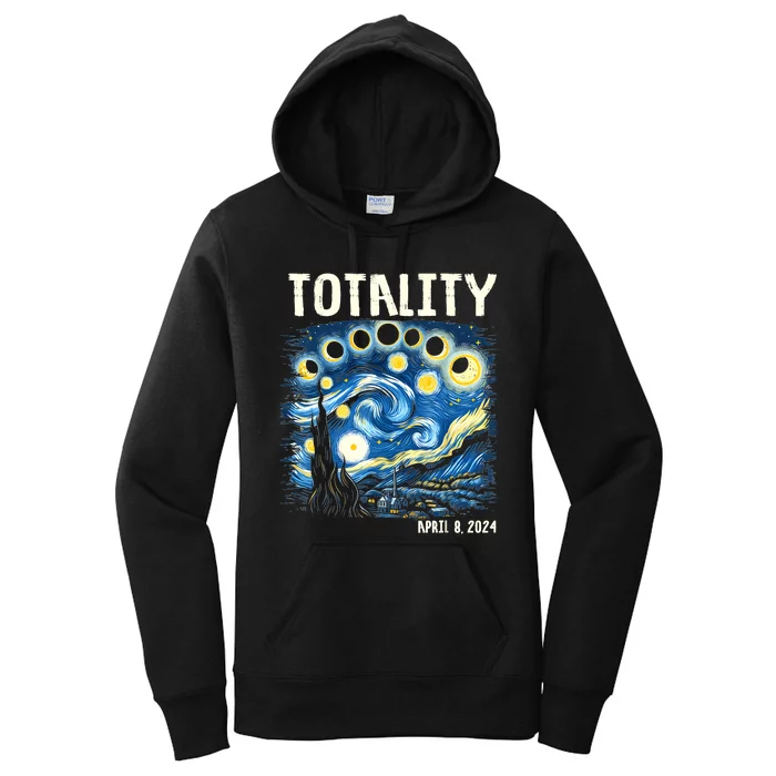 Total Solar Eclipse 2024 4.08.24 Starry Night Painting Women's Pullover Hoodie