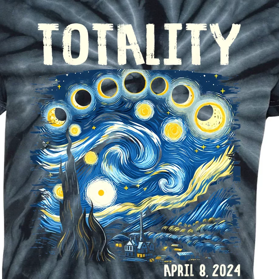 Total Solar Eclipse 2024 4.08.24 Starry Night Painting Kids Tie-Dye T-Shirt