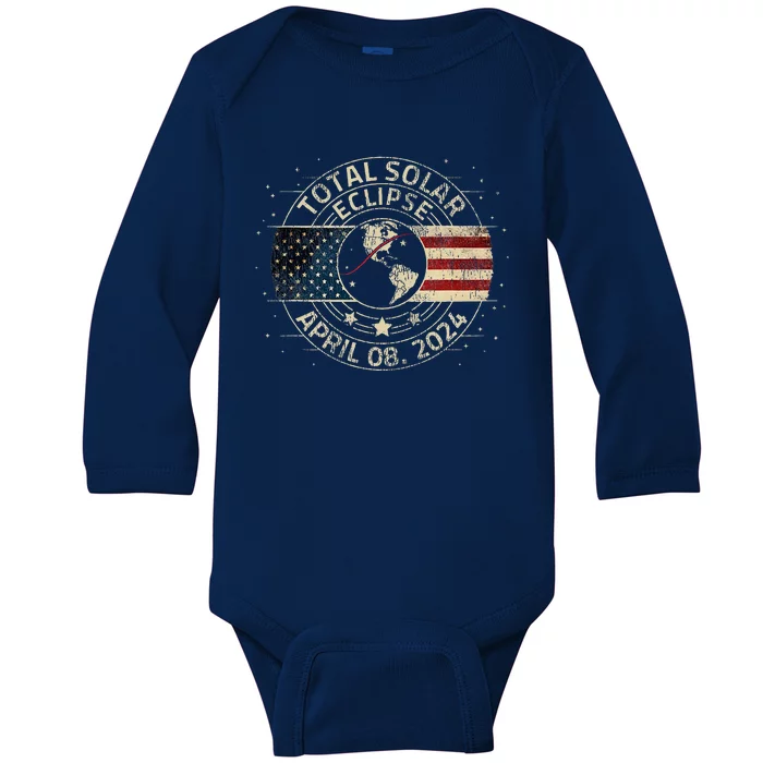 Total Solar Eclipse 2024 Totality Eclipse Path 04. 08. 2024 Baby Long Sleeve Bodysuit