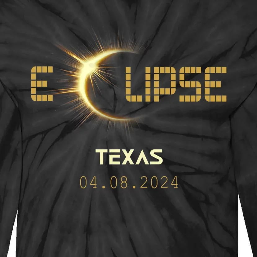 Total Solar Eclipse Texas Totality Usa April 8th 2024 Texas Tie-Dye Long Sleeve Shirt