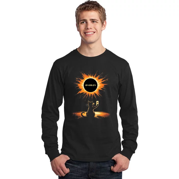 Total Solar Eclipse 2024 April 8 Cat America Totality Tall Long Sleeve T-Shirt