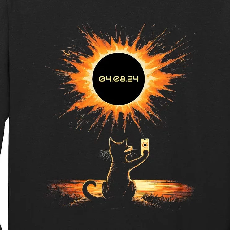 Total Solar Eclipse 2024 April 8 Cat America Totality Tall Long Sleeve T-Shirt