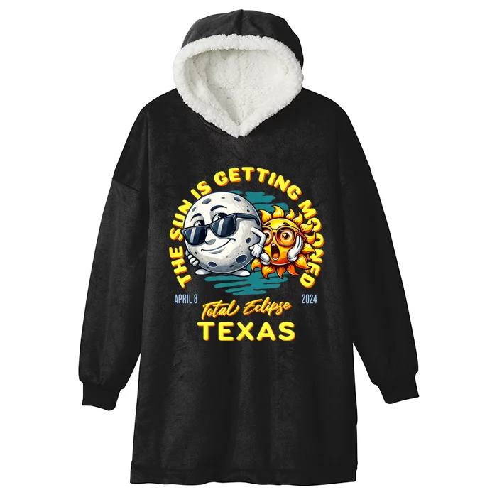 Texas Solar Eclipse Apr 8 2024 Sun Is Getting Mooned Hooded Wearable Blanket