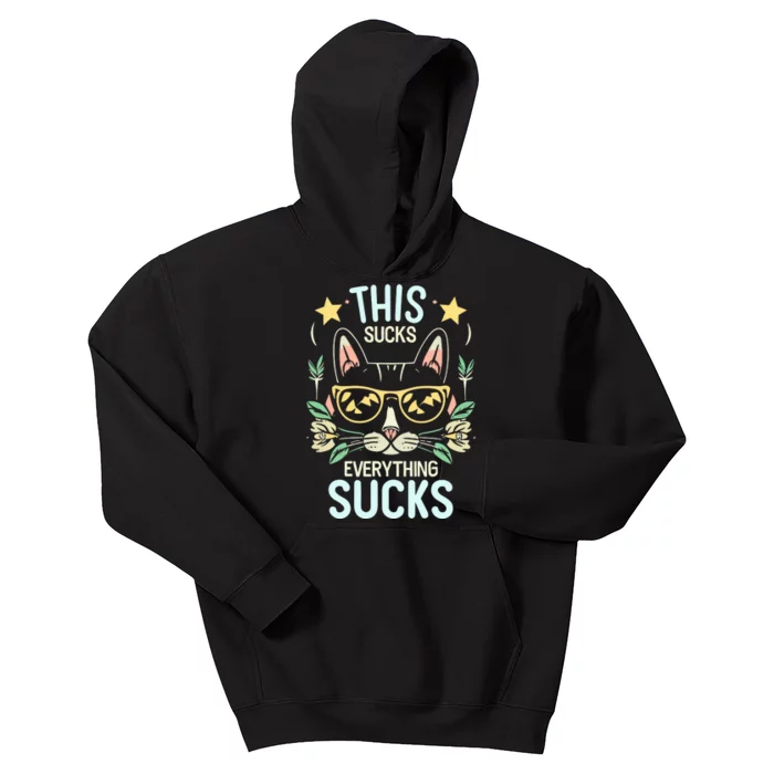 This Sucks Everything Sucks Funny Cat Kids Hoodie