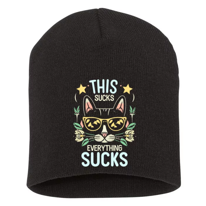 This Sucks Everything Sucks Funny Cat Short Acrylic Beanie