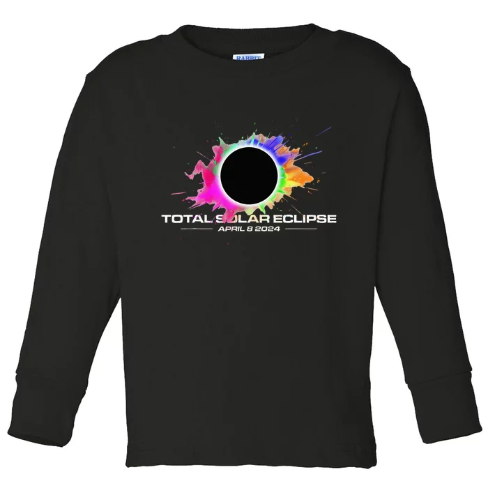 Total Solar Eclipse April 8 2024 Colorful Splash Totality Toddler Long Sleeve Shirt