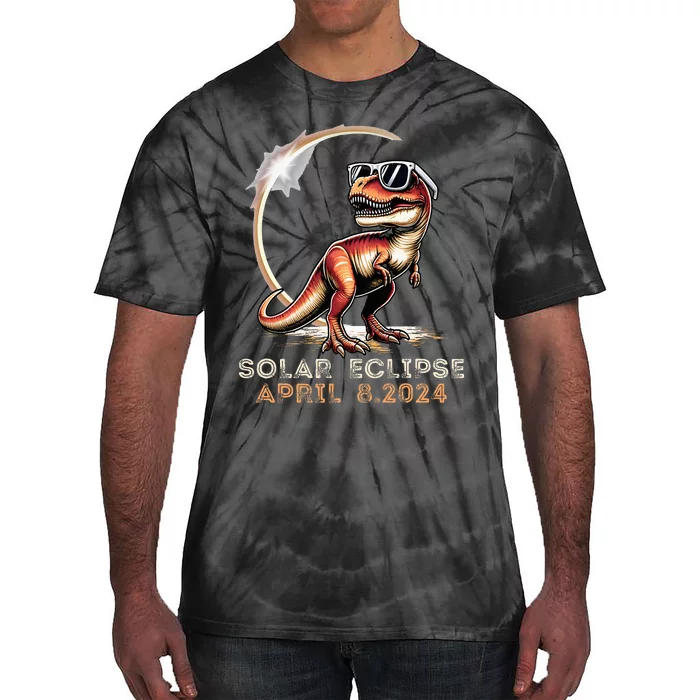 Total Solar Eclipse 4.08.24 Dinosaur Solar Eclipse 2024 Tie-Dye T-Shirt