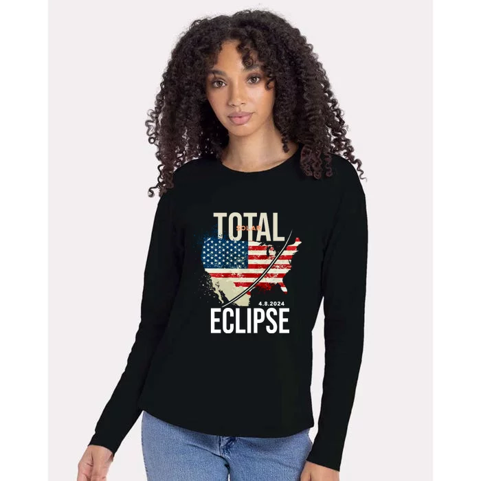 Total Solar Eclipse United States 4.8.2024 Womens Cotton Relaxed Long Sleeve T-Shirt