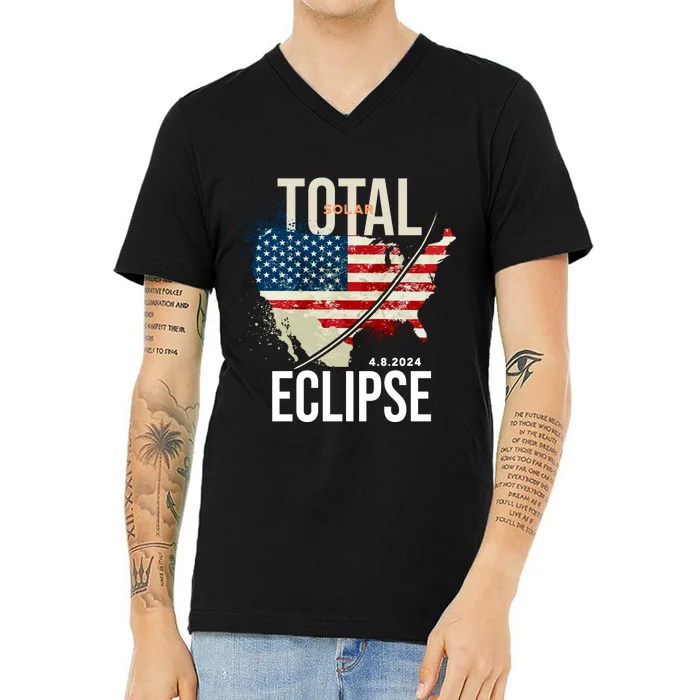 Total Solar Eclipse United States 4.8.2024 V-Neck T-Shirt