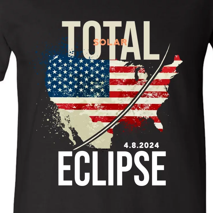 Total Solar Eclipse United States 4.8.2024 V-Neck T-Shirt