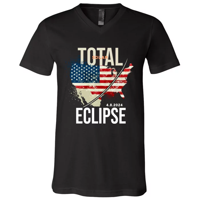 Total Solar Eclipse United States 4.8.2024 V-Neck T-Shirt