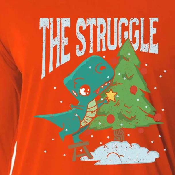 The Struggle Funny Dinosaur Christmas Tree Rex Xmas Pajamas Great Gift Cooling Performance Long Sleeve Crew