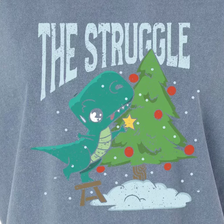 The Struggle Funny Dinosaur Christmas Tree Rex Xmas Pajamas Great Gift Garment-Dyed Women's Muscle Tee