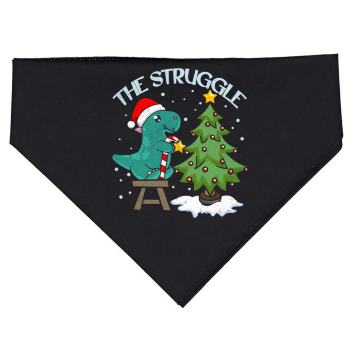 The Struggle Funny Dinosaur Christmas Tree Rex Xmas Pajamas Great Gift USA-Made Doggie Bandana