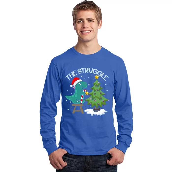 The Struggle Funny Dinosaur Christmas Tree Rex Xmas Pajamas Great Gift Long Sleeve Shirt