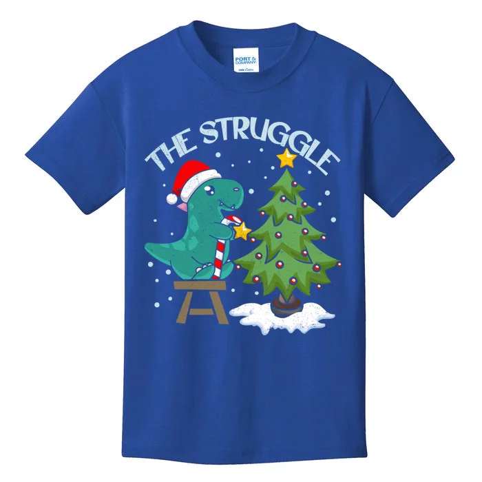 The Struggle Funny Dinosaur Christmas Tree Rex Xmas Pajamas Great Gift Kids T-Shirt