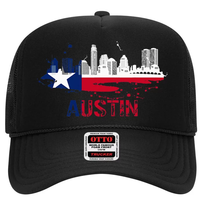 Texas State Flag Austin Skyline Austin Texas Skyline High Crown Mesh Trucker Hat