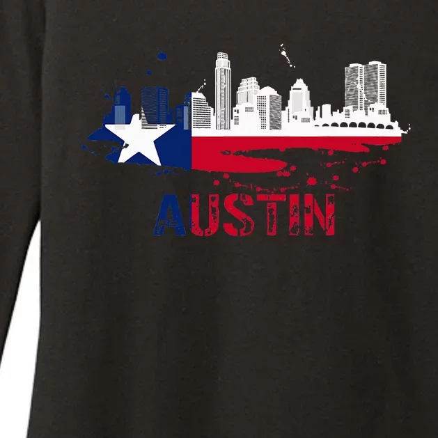 Texas State Flag Austin Skyline Austin Texas Skyline Womens CVC Long Sleeve Shirt