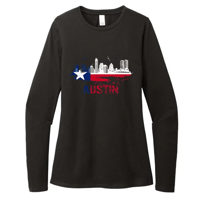 Texas State Flag Austin Skyline Austin Texas Skyline Womens CVC Long Sleeve Shirt