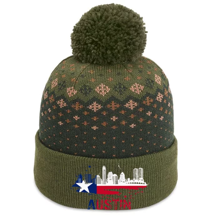 Texas State Flag Austin Skyline Austin Texas Skyline The Baniff Cuffed Pom Beanie