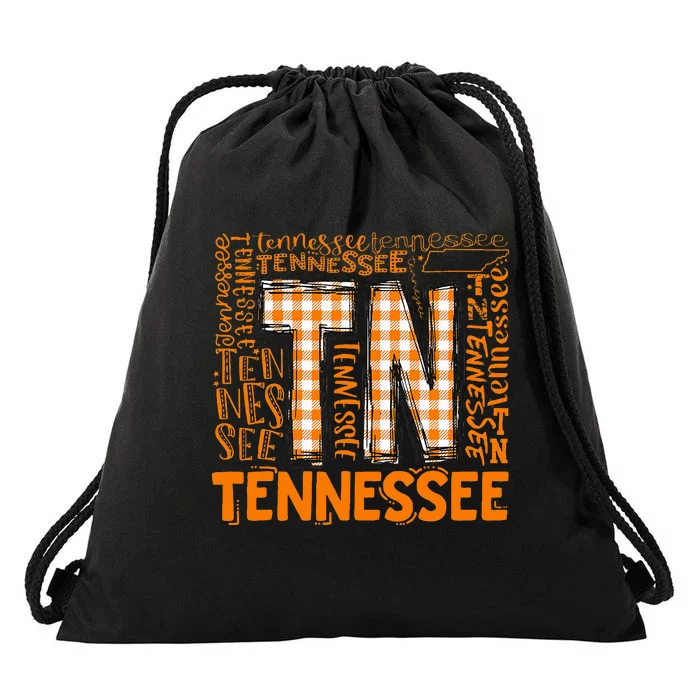 Tennessee State Flag Orange Plaid Tn Drawstring Bag