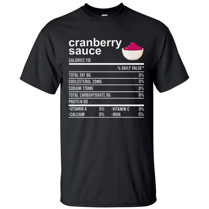 Thanksgiving Sauce Food Cranberry Nutrition Fact Tall T-Shirt