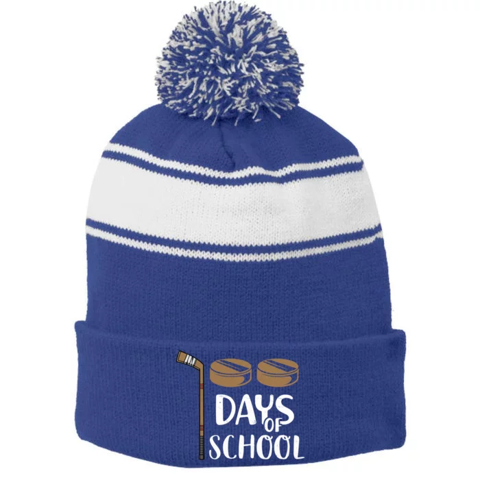 Teachers Students Funny 100th Day Of School Hockey Gift Stripe Pom Pom Beanie