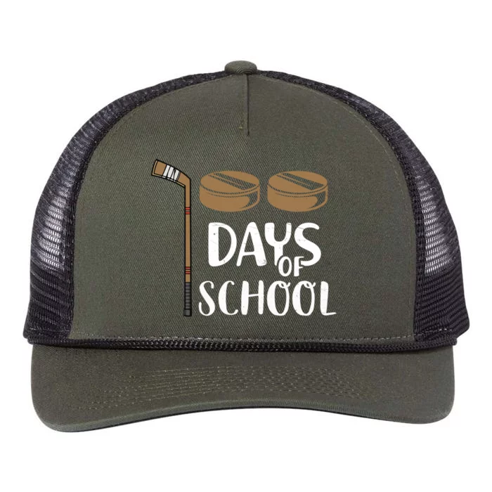 Teachers Students Funny 100th Day Of School Hockey Gift Retro Rope Trucker Hat Cap