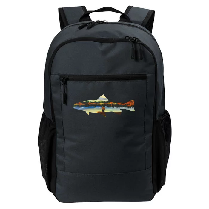 Trout Silhouette Fly Fishing Sunset Lake Daily Commute Backpack