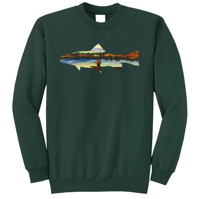 Trout Silhouette Fly Fishing Sunset Lake Sweatshirt