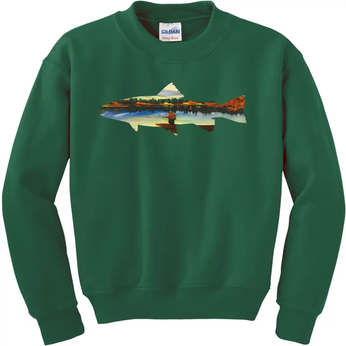 Fisherman Hoodie Fly Fishing Pullover Mountain and Fish 