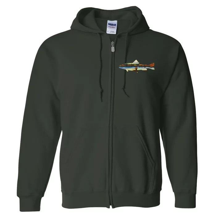 Trout Silhouette Fly Fishing Sunset Lake Full Zip Hoodie