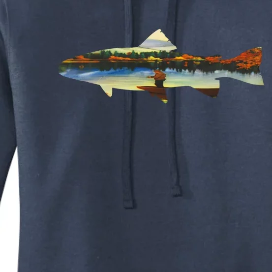 Trout Silhouette Fly Fishing Sunset Lake Women's Pullover Hoodie