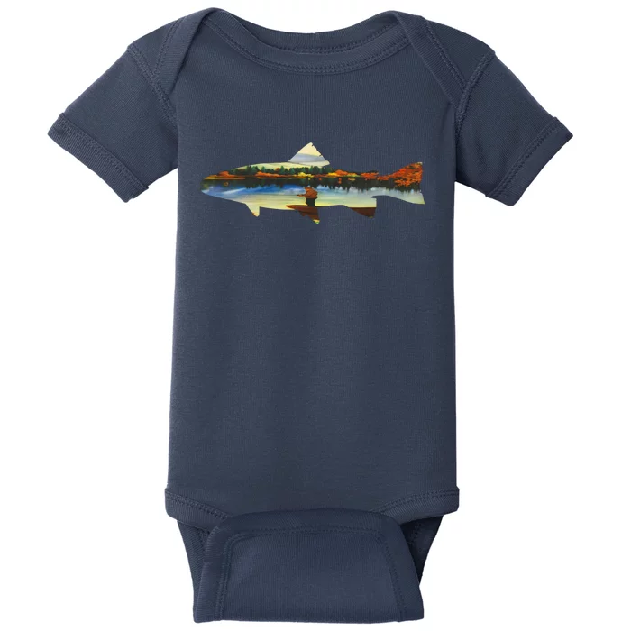 Trout Silhouette Fly Fishing Sunset Lake Baby Bodysuit