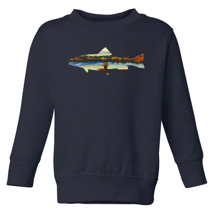 Trout Silhouette Fly Fishing Sunset Lake Toddler Sweatshirt