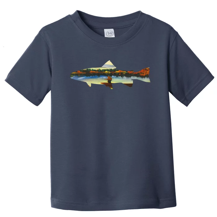 Trout Silhouette Fly Fishing Sunset Lake Toddler T-Shirt