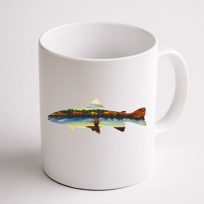 Trout Silhouette Fly Fishing Sunset Lake Front & Back Coffee Mug