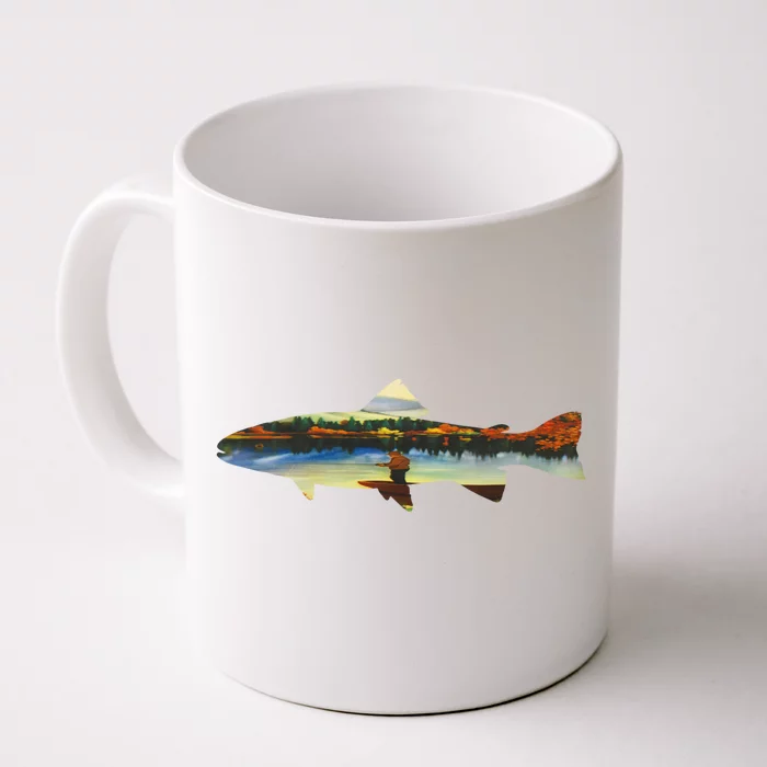 Trout Silhouette Fly Fishing Sunset Lake Front & Back Coffee Mug