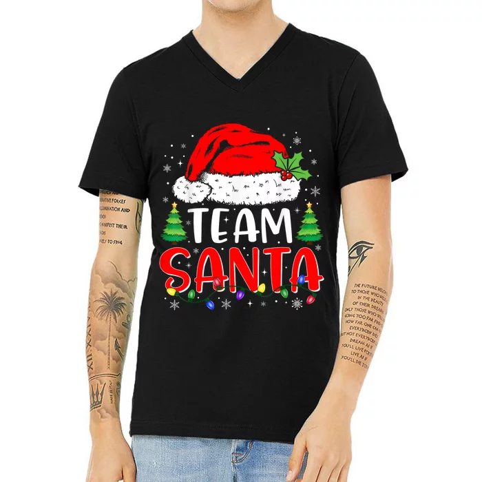 Team Santa Funny Christmas Lights Family Pajamas Matching V-Neck T-Shirt