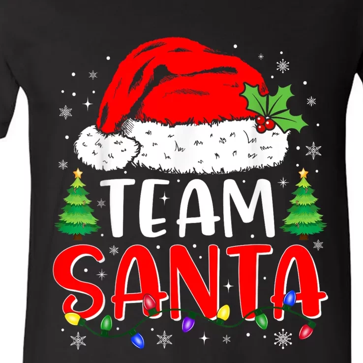 Team Santa Funny Christmas Lights Family Pajamas Matching V-Neck T-Shirt