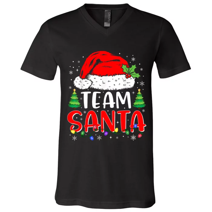 Team Santa Funny Christmas Lights Family Pajamas Matching V-Neck T-Shirt