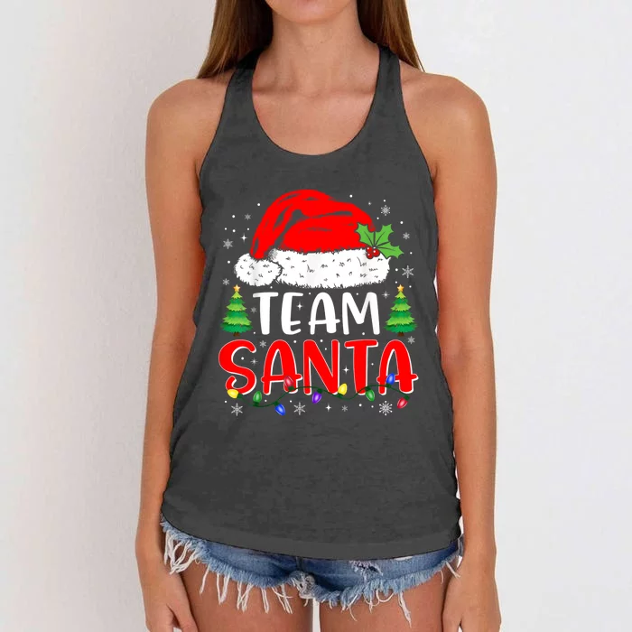 Team Santa Funny Christmas Lights Family Pajamas Matching Women's Knotted Racerback Tank