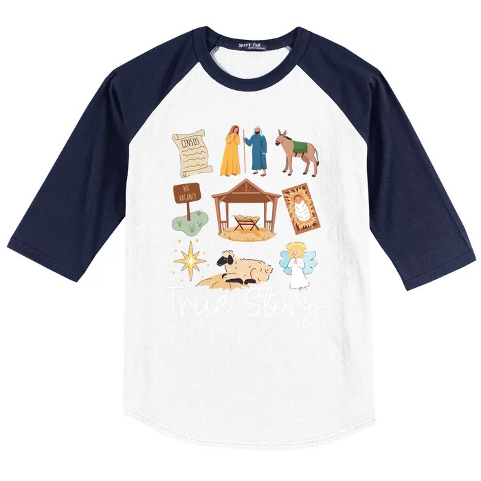 True Story Faith Based Christmas Holly Night Nativity Story Baseball Sleeve Shirt